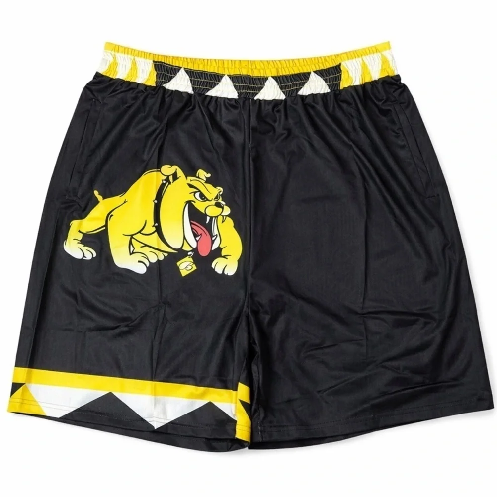 NWOT Men's Nylon Stretch Black Yellow Bull Dog Athletic Shorts Size 2XL